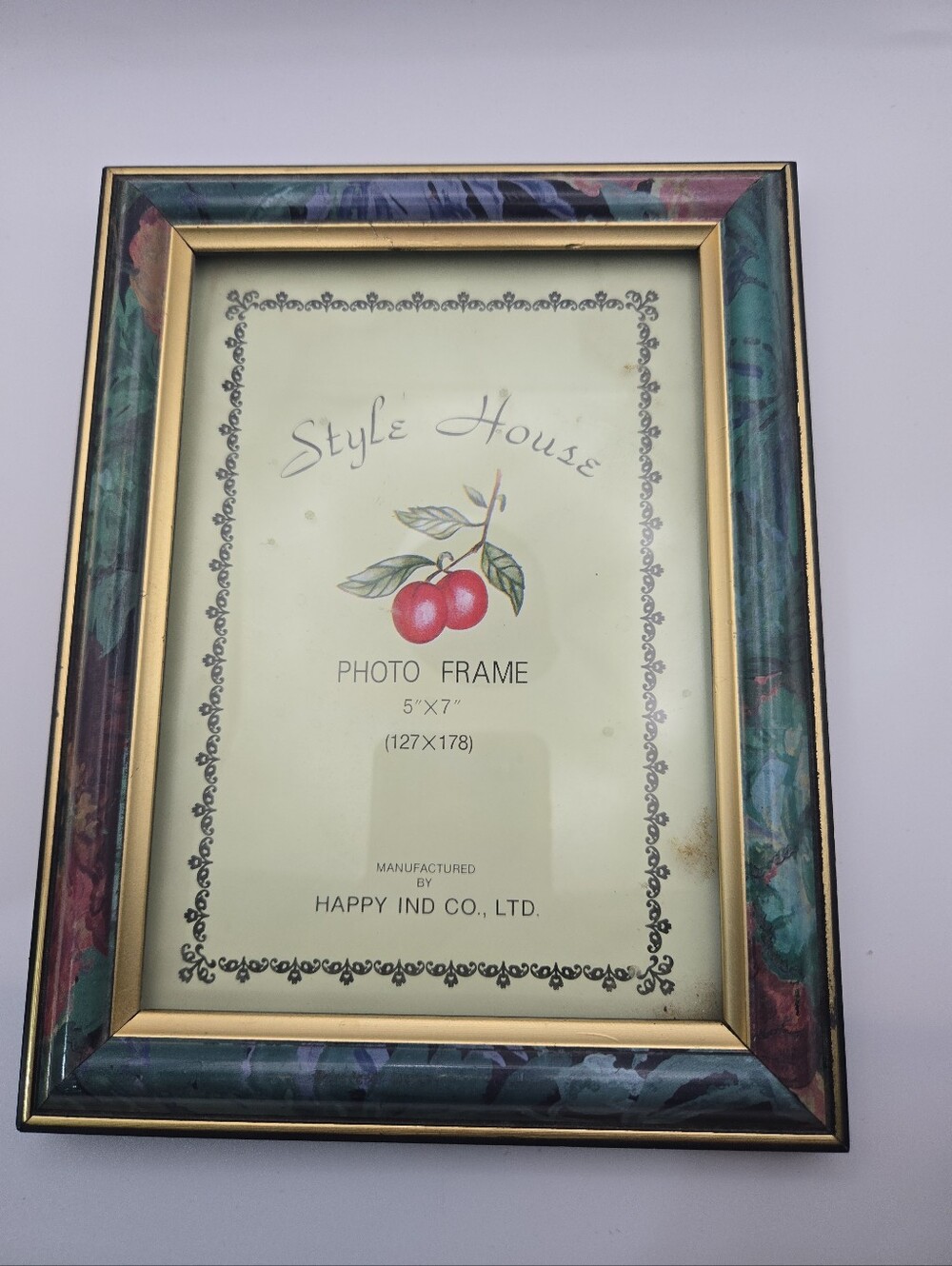 Vintage 5x7 Marbled Photo Frame Teal Purple Gold Desk Tabletop Easel Frame